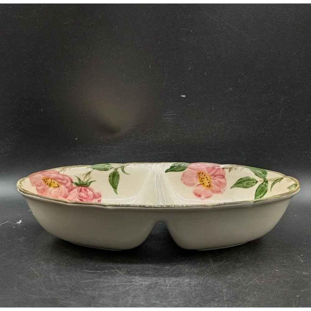 Franciscan Desert Rose Divided Vegetable Bowl Oval Pink Floral Earthenware USA